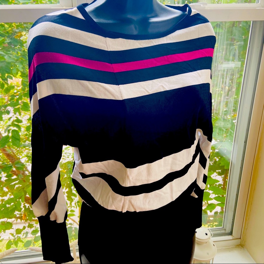knitted black/white and pink striped sweater